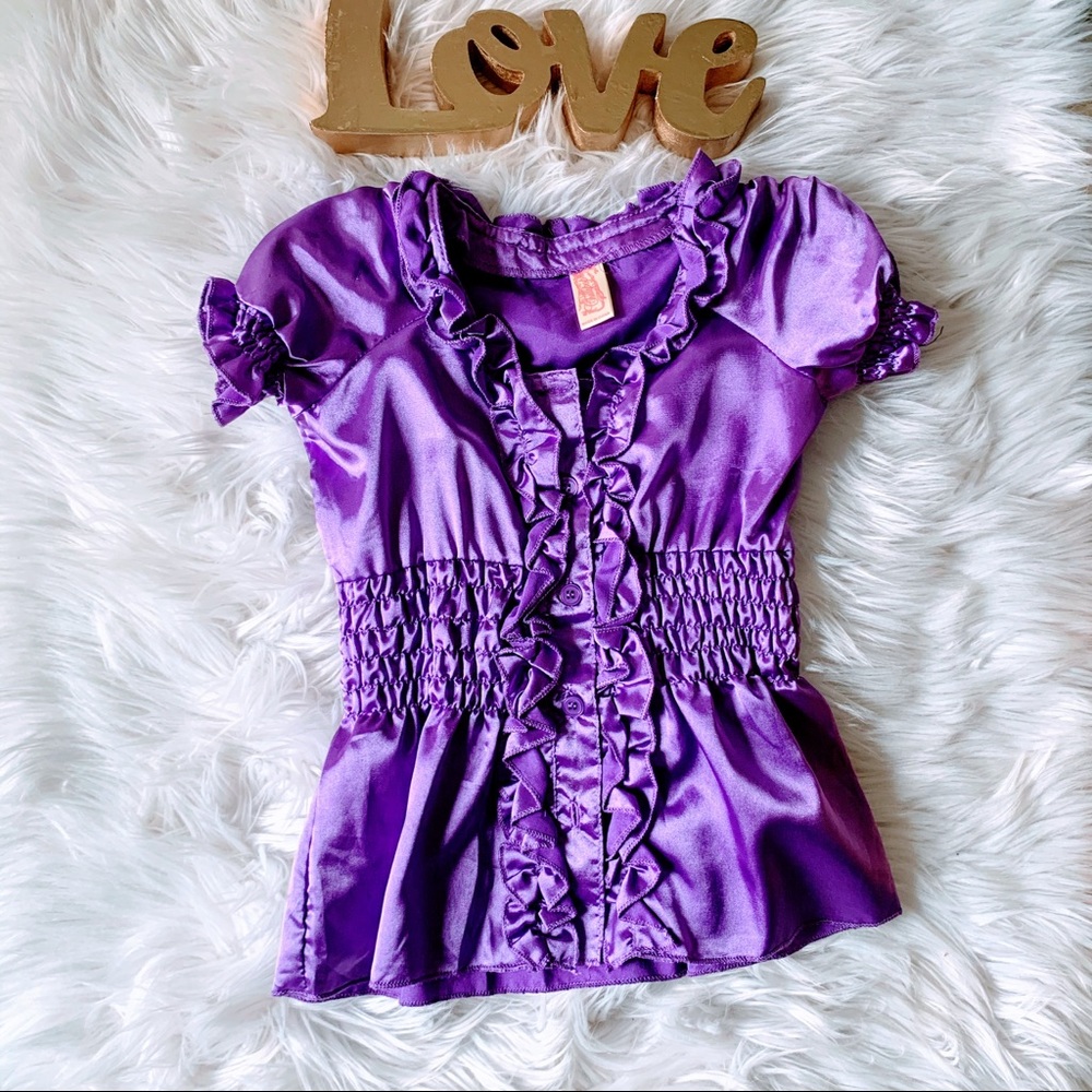 Chillipop Purple Top Button Up Shiny Dressy 5/6